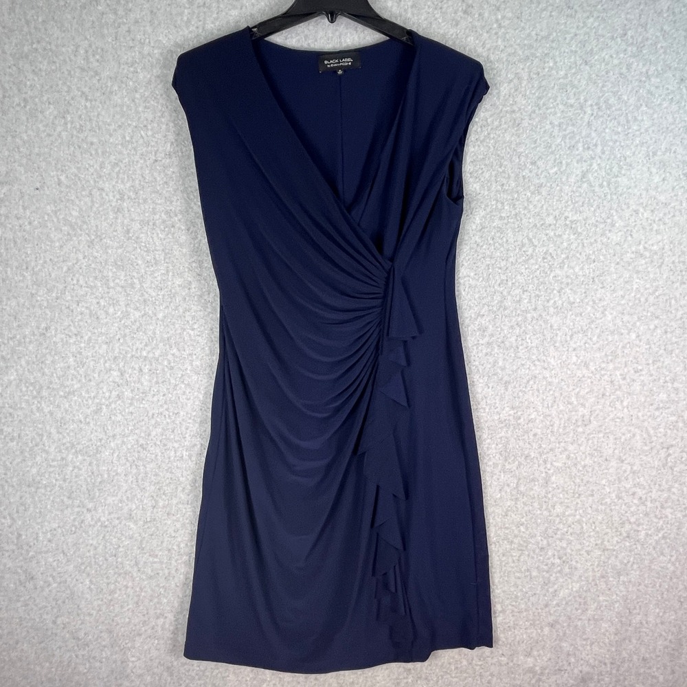 Black Label Dress Women's 16 Navy Blue Evan Picone Sleeveless‎ Sheath Faux Wrap
